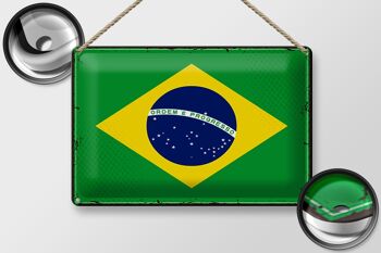 Signe en étain drapeau du Brésil 30x20cm, drapeau rétro du Brésil 2