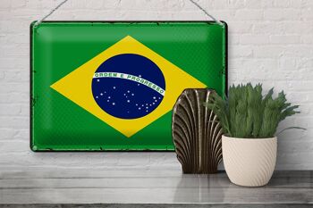 Signe en étain drapeau du Brésil 30x20cm, drapeau rétro du Brésil 3