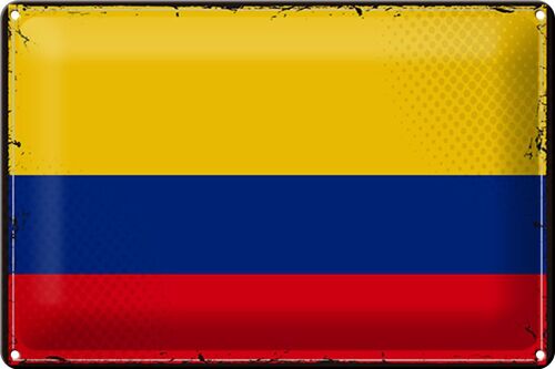 Blechschild 30x20cm Flagge Kolumbien Retro Flag Bandera Colombia