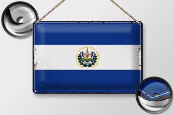 Signe en étain drapeau El Salvador 30x20cm rétro El Salvador 2