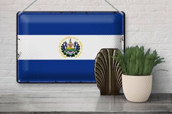 Signe en étain drapeau El Salvador 30x20cm rétro El Salvador 3
