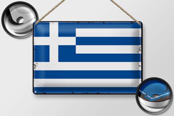 Signe en étain drapeau grèce 30x20cm, drapeau rétro grèce 2