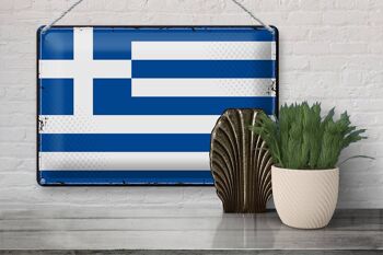 Signe en étain drapeau grèce 30x20cm, drapeau rétro grèce 3