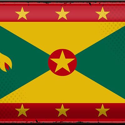 Signe en étain drapeau de la Grenade 30x20cm, drapeau rétro de la Grenade