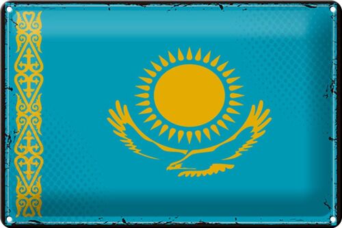 Blechschild Flagge Kasachstan 30x20cm Retro Kazakhstan