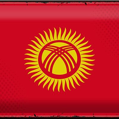 Cartel de chapa con bandera de Kirguistán, 30x20cm, Retro Kirguistán