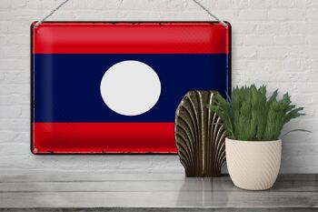 Signe en étain drapeau du Laos 30x20cm, drapeau rétro du Laos 3