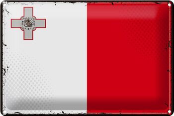 Signe en étain drapeau de Malte 30x20cm, drapeau rétro de Malte 1