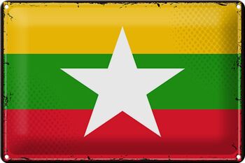 Signe en étain drapeau du Myanmar 30x20cm, drapeau rétro du Myanmar 1
