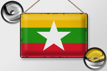 Signe en étain drapeau du Myanmar 30x20cm, drapeau rétro du Myanmar 2