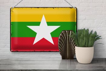 Signe en étain drapeau du Myanmar 30x20cm, drapeau rétro du Myanmar 3