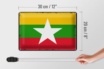 Signe en étain drapeau du Myanmar 30x20cm, drapeau rétro du Myanmar 4