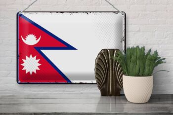 Drapeau en étain du Népal, 30x20cm, drapeau rétro du Népal 3