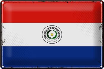 Signe en étain drapeau du Paraguay 30x20cm, drapeau rétro du Paraguay 1