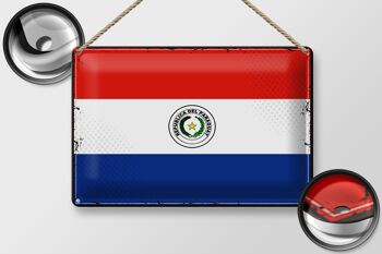 Signe en étain drapeau du Paraguay 30x20cm, drapeau rétro du Paraguay 2