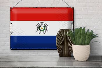 Signe en étain drapeau du Paraguay 30x20cm, drapeau rétro du Paraguay 3