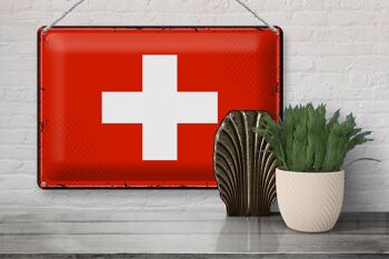 Signe en étain drapeau suisse 30x20cm, drapeau rétro suisse 3