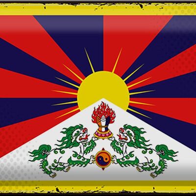 Cartel de chapa con bandera del Tíbet, 30x20cm, bandera Retro del Tíbet