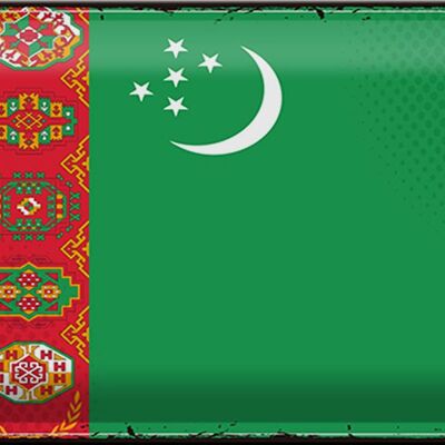 Cartel de chapa con bandera de Turkmenistán, 30x20cm, Retro, Turkmenistán