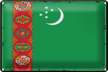 Signe en étain drapeau Turkménistan 30x20cm rétro Turkménistan 1