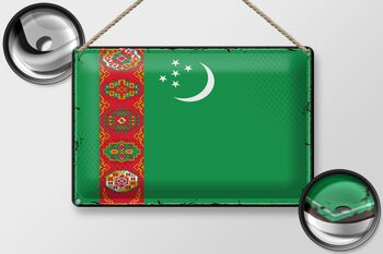 Signe en étain drapeau Turkménistan 30x20cm rétro Turkménistan 2