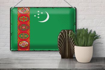 Signe en étain drapeau Turkménistan 30x20cm rétro Turkménistan 3