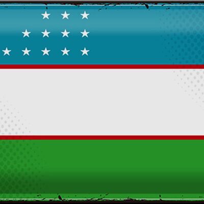 Cartel de chapa con bandera de Uzbekistán, 30x20cm, Retro, Uzbekistán