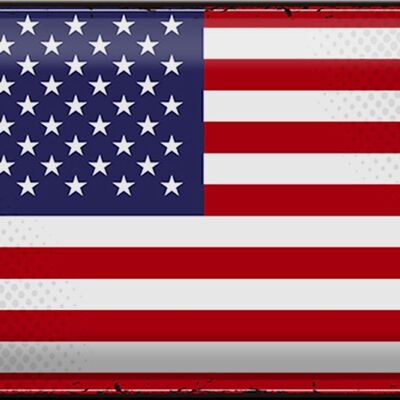 Signe en étain drapeau des états-unis, 30x20cm, rétro