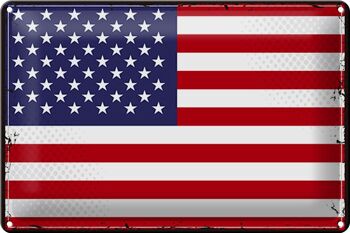 Signe en étain drapeau des états-unis, 30x20cm, rétro 1