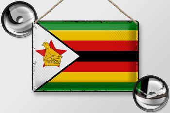 Signe en étain drapeau du Zimbabwe 30x20cm, drapeau rétro du Zimbabwe 2