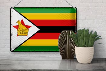 Signe en étain drapeau du Zimbabwe 30x20cm, drapeau rétro du Zimbabwe 3