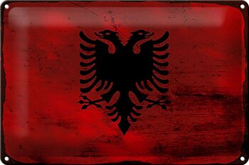 Signe en étain drapeau albanie 30x20cm drapeau albanie rouille 1