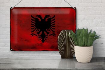 Signe en étain drapeau albanie 30x20cm drapeau albanie rouille 3