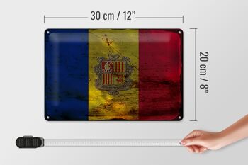 Signe en étain drapeau Andorre 30x20cm drapeau d'andora rouille 4