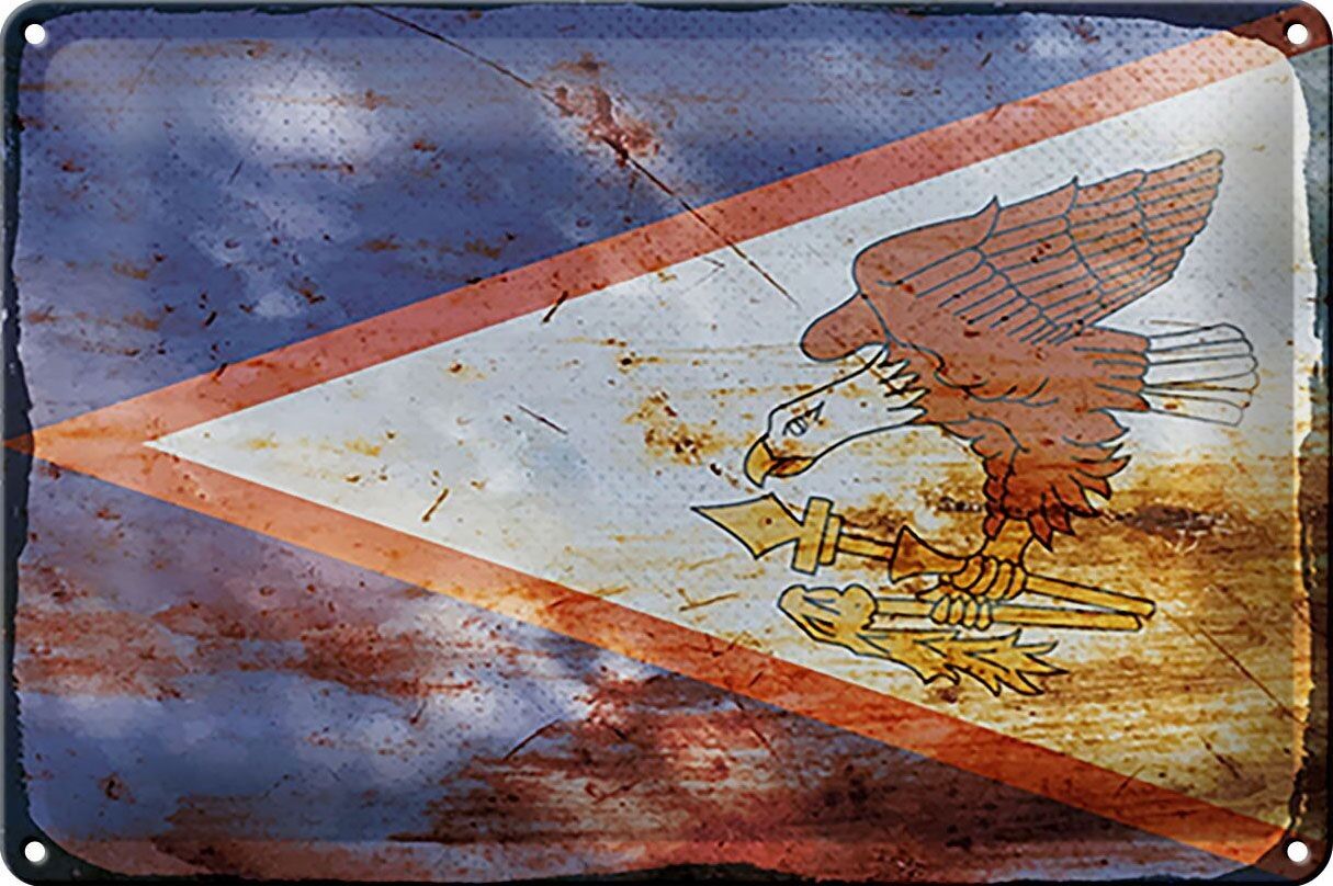 Blechschild Flagge 30x20cm Flag of American Samoa Rost