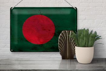 Signe en étain drapeau Bangladesh 30x20cm Bangladesh rouille 3