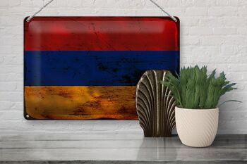 Panneau en étain drapeau arménien 30x20cm, drapeau de l'arménie rouille 3