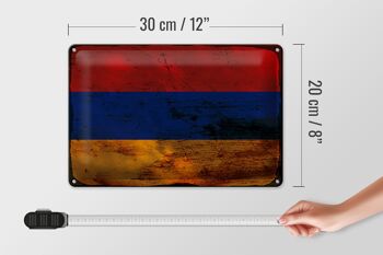 Panneau en étain drapeau arménien 30x20cm, drapeau de l'arménie rouille 4