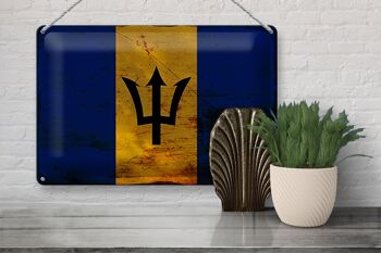 Signe en étain drapeau de la Barbade 30x20cm drapeau de la Barbade rouille 3