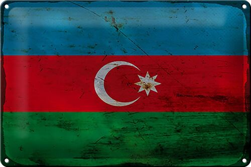 Blechschild Flagge Aserbaidschan 30x20cm Azerbaijan Rost