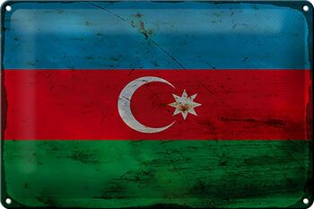 Panneau en tôle drapeau Azerbaïdjan 30x20cm Azerbaïdjan rouille 1