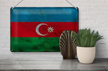 Panneau en tôle drapeau Azerbaïdjan 30x20cm Azerbaïdjan rouille 3