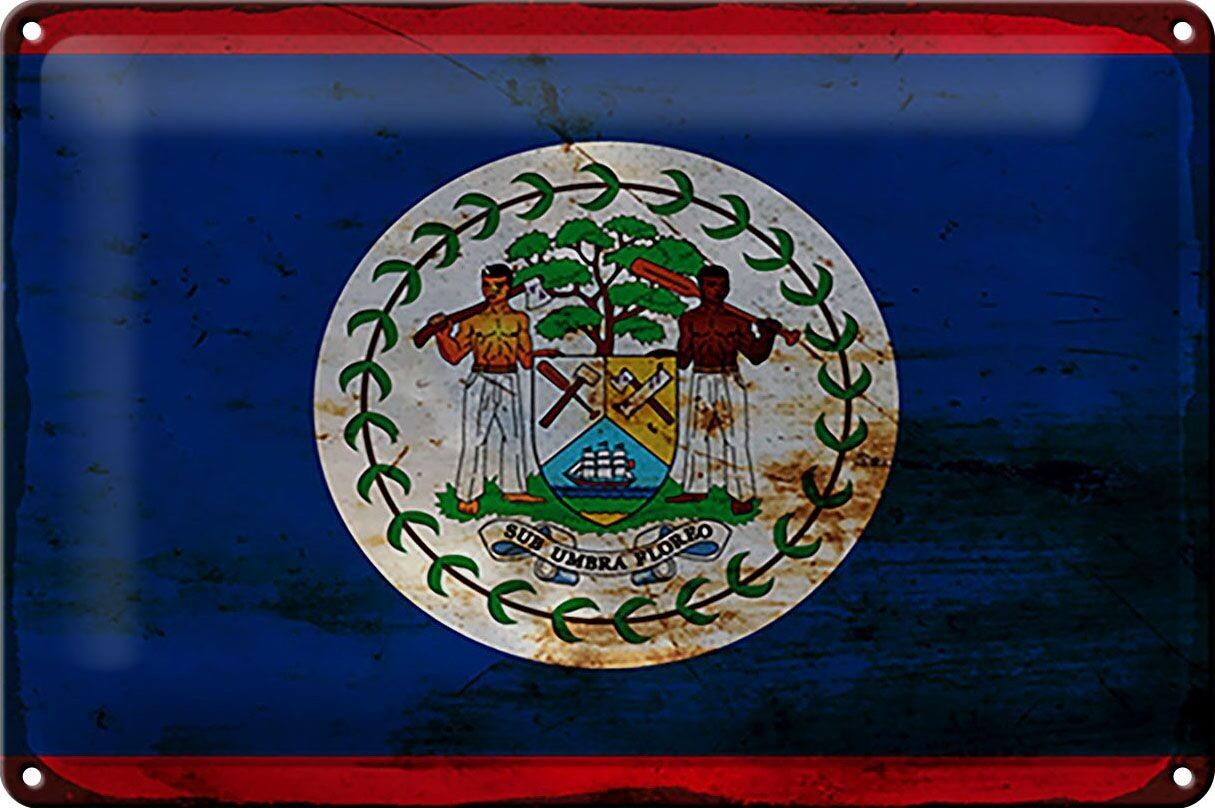 Targa in metallo Bandiera Belize 30x20 cm Bandiera del Belize Ruggine