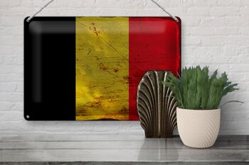 Signe en étain drapeau Belgique 30x20cm drapeau de la Belgique rouille 3