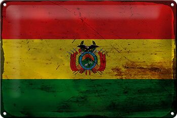 Signe en étain drapeau Bolivie 30x20cm drapeau de la Bolivie rouille 1