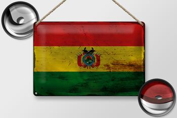 Signe en étain drapeau Bolivie 30x20cm drapeau de la Bolivie rouille 2