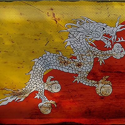 Blechschild Flagge Bhutan 30x20cm Flag of Bhutan Rost