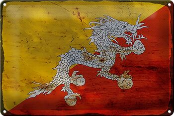 Signe en étain drapeau du Bhoutan 30x20cm drapeau du Bhoutan rouille 1