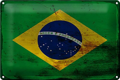 Blechschild Flagge Brasilien 30x20cm Flag of Brazil Rost