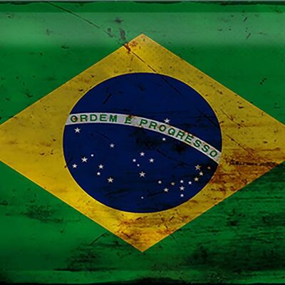Cartel de chapa Bandera de Brasil 30x20cm Bandera de Brasil Óxido